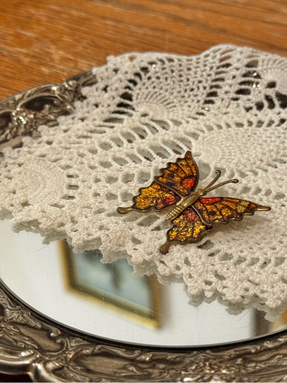 Vintage-Inspired Amber Butterfly Brooch